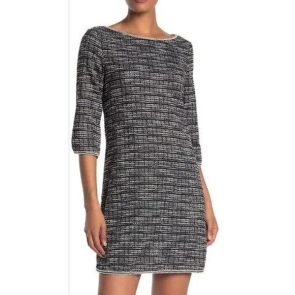 Max Studio Black White Tweed Knit Sheath Dress Midi Large Stretch Quiet Wealth - Picture 1 of 13